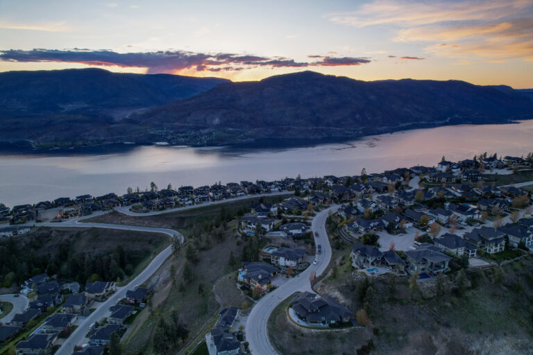 Okanagan Lake at dusk seen from the Kelowna benchlands